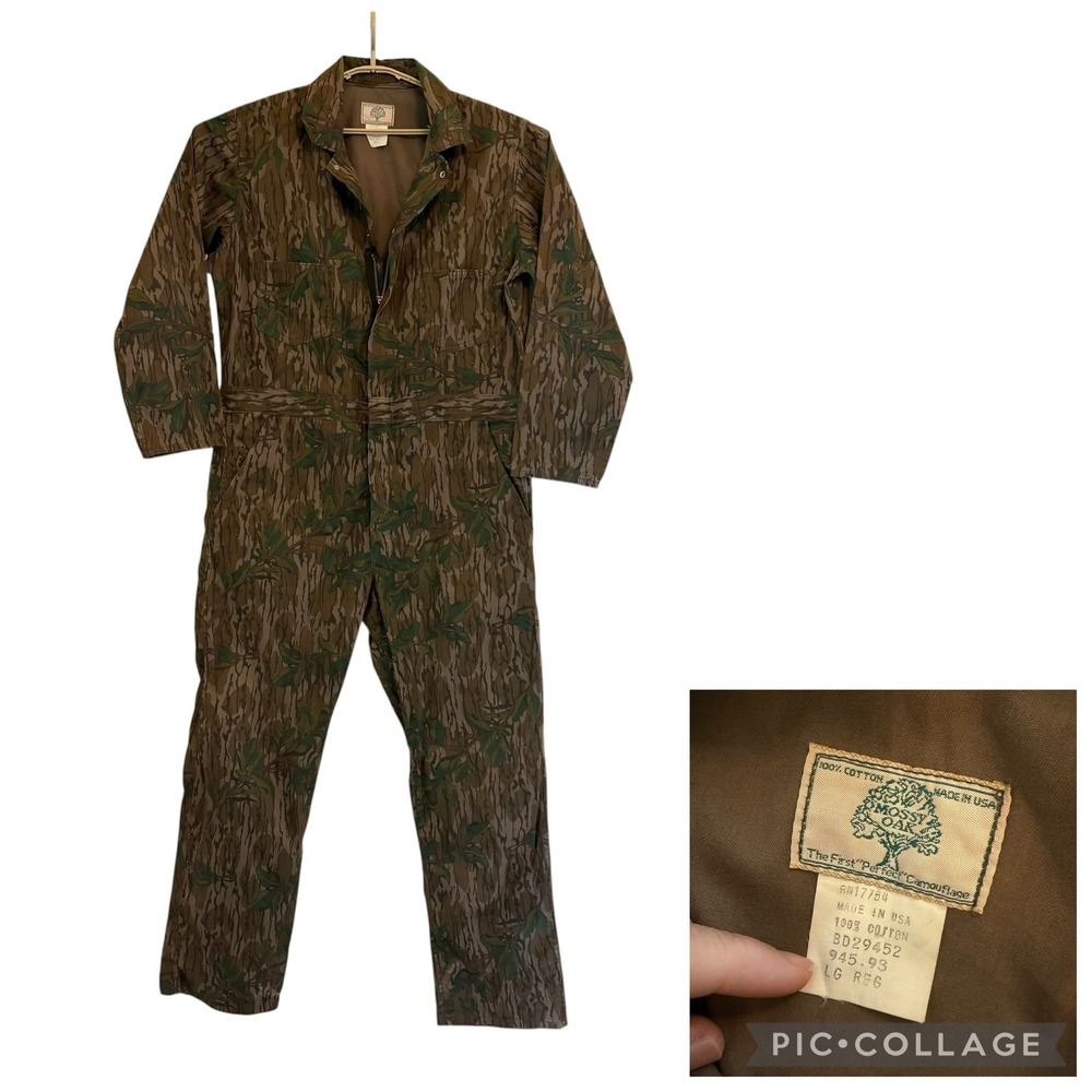 VTG Mossy Oak Camo Bottomland Coveralls Mens Large Regular Made USA Hunting Bark